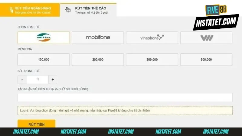 Rút tiền Five88 từ ngân hàng